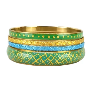 Dark Aqua Minimal Metal Bangles Set