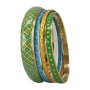 Dark Aqua Minimal Metal Bangles Set - CZFashions Stylish Jewelry - Image 4