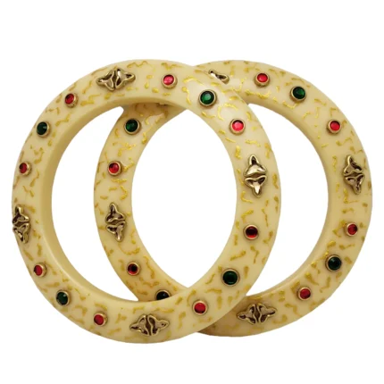 CZFashions Glowing Ivory Kundan Bangles Pair -Shop the Elegant and Stylish Bangles Set