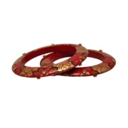 CZFashions Bright Red Gold Kundan Bangles Set - Image 3